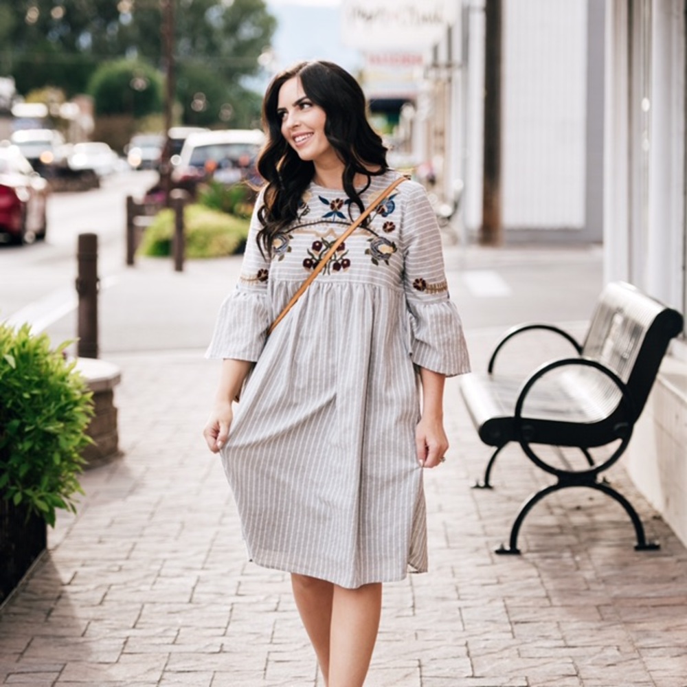 Embroidered bell sleeve dress
